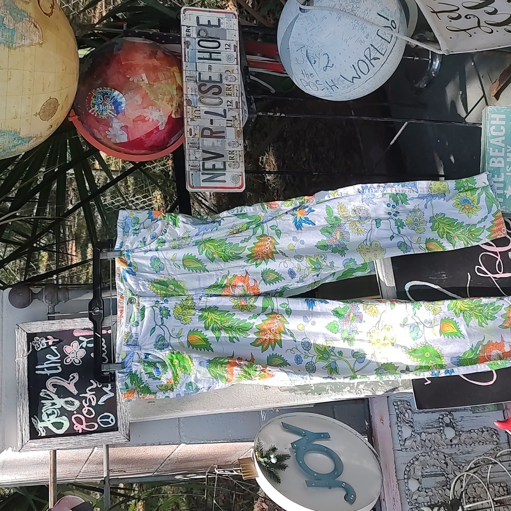 Gretchen Scott green floral cotton pants L